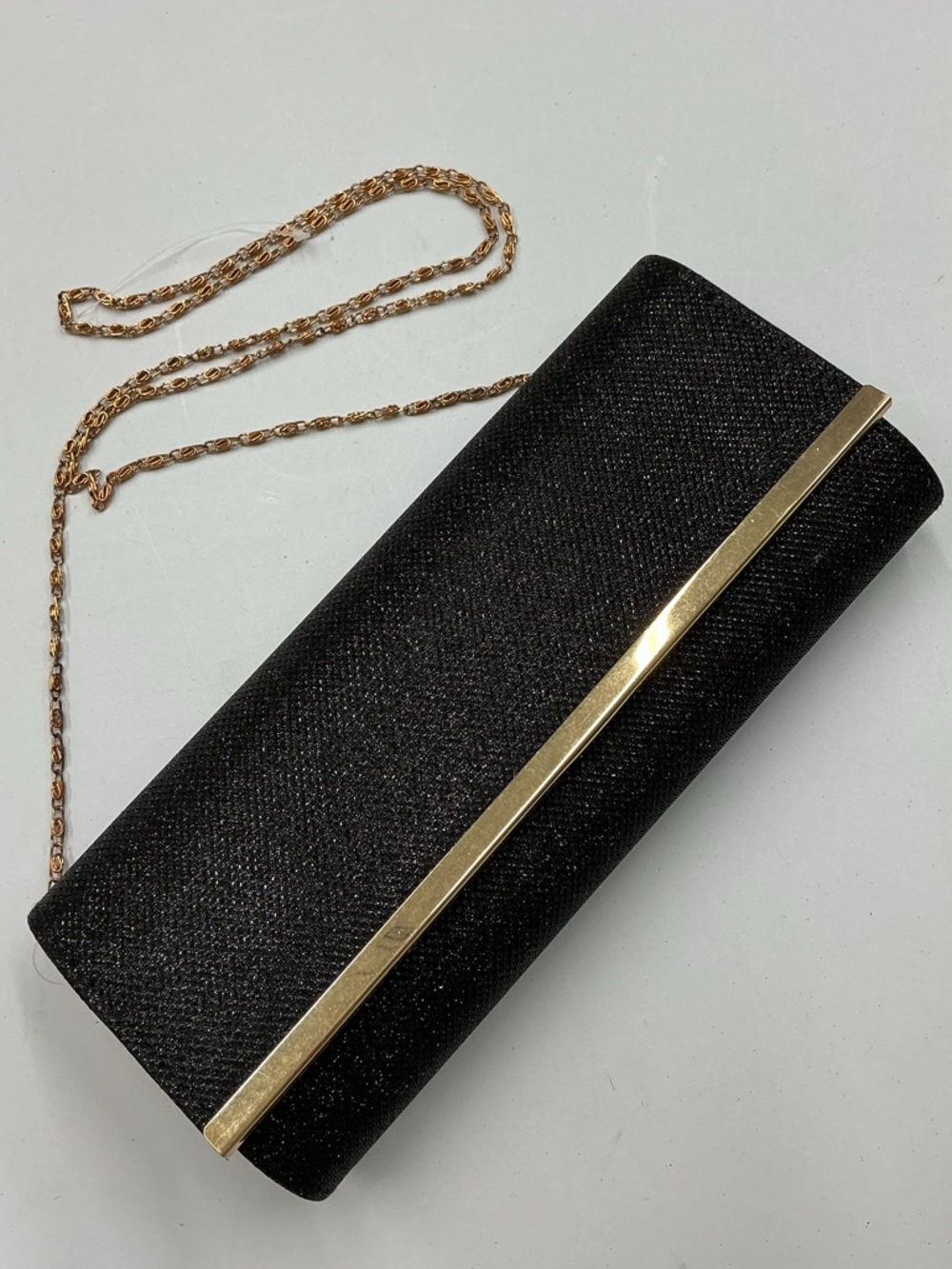 Black Glitter Evening Clutch with Gold Chain